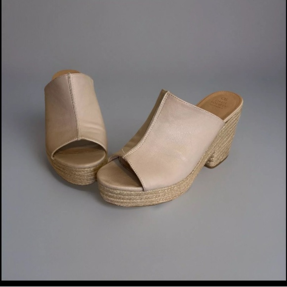 Oasis Society Tan Platform Slip-On Sandal Women’s Size 10 Y2K Hippie Corded Heel